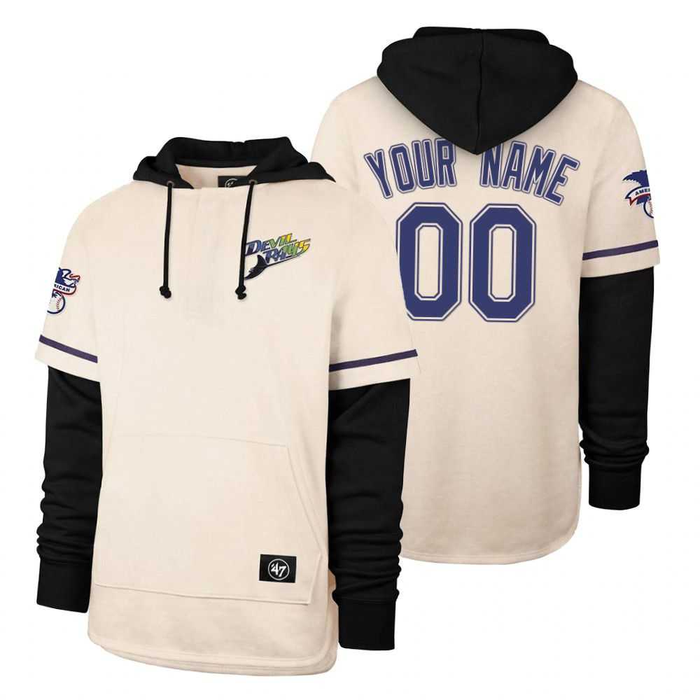 Men Tampa Bay Rays 00 Your name Cream 2021 Pullover Hoodie MLB Jersey